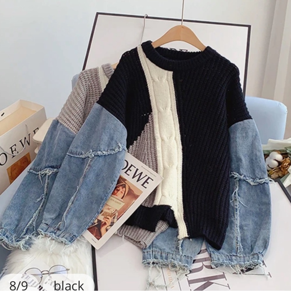 new Denim Sleeve Knit Chunky Sweater. one size.